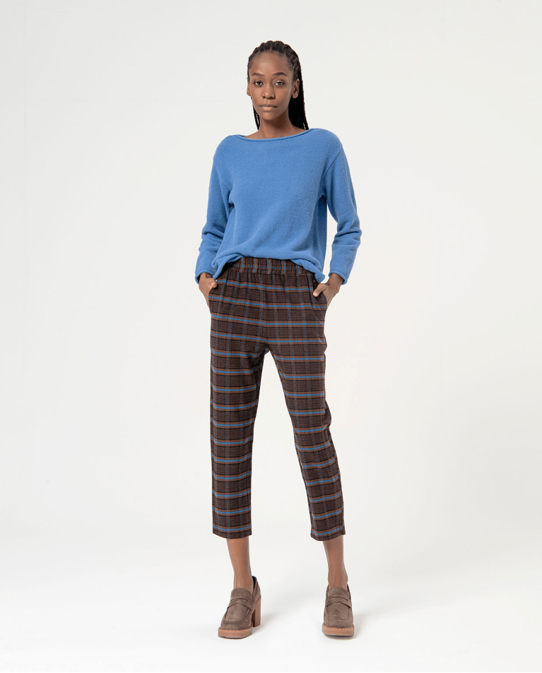 surkana pantalon jogger elastico cuadros marron