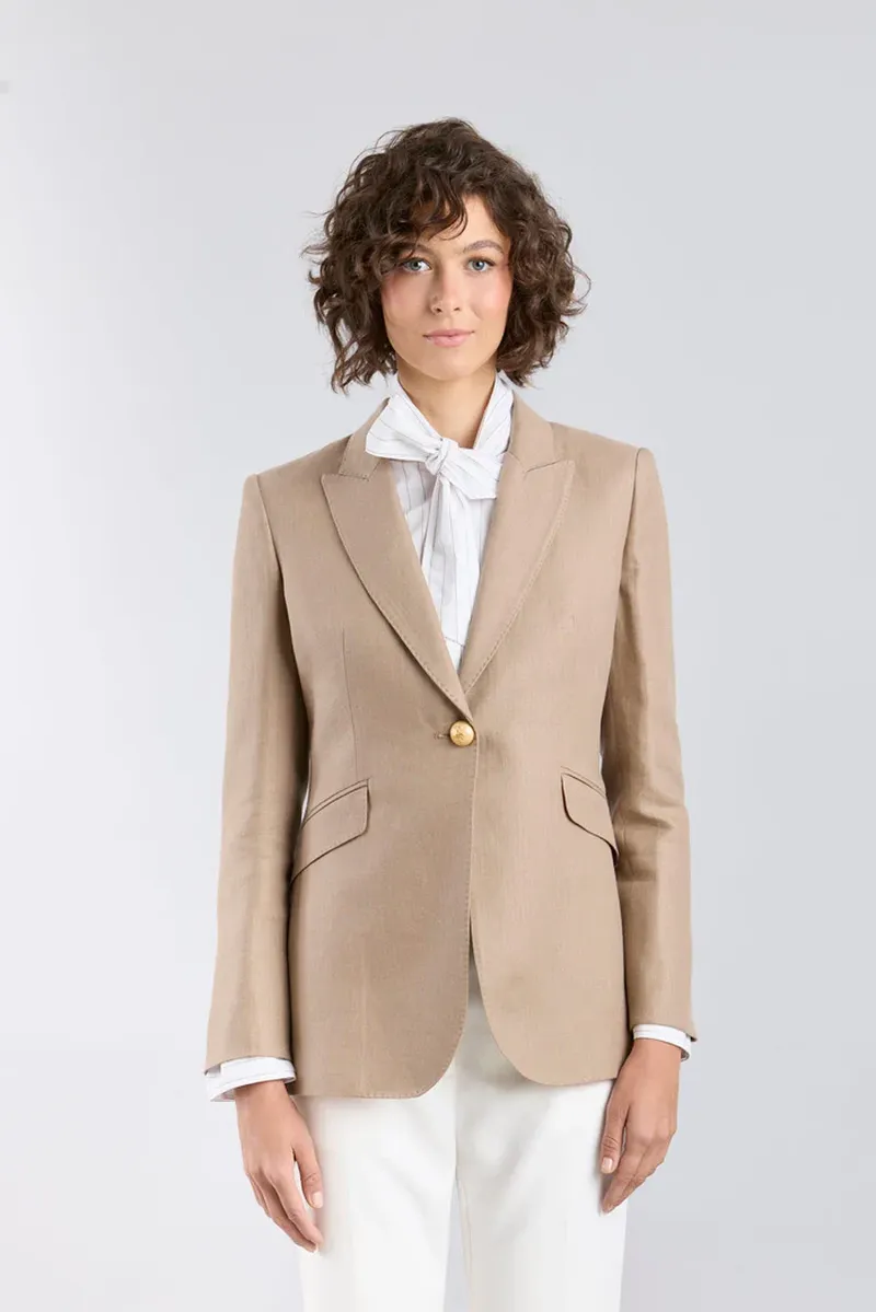 the extreme collection blazer entalldo de lino beige leonetta