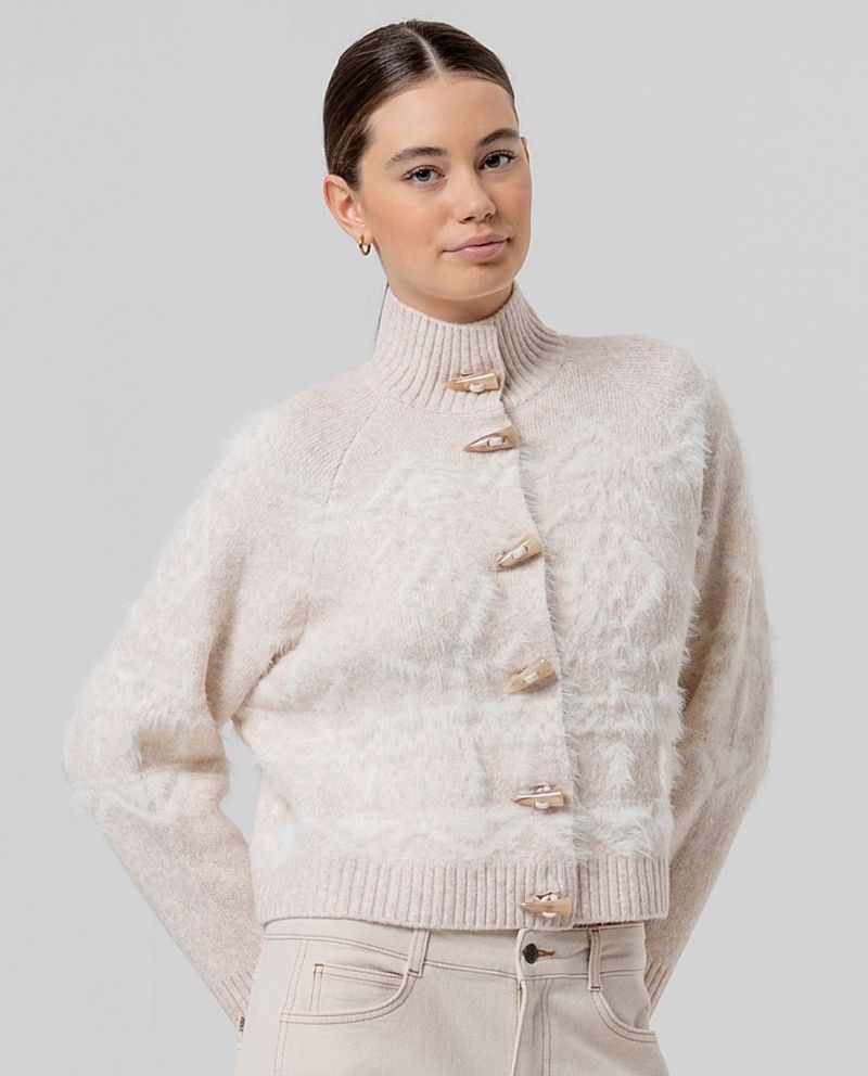 surkana chaqueta escote chimenea jacquard crudo